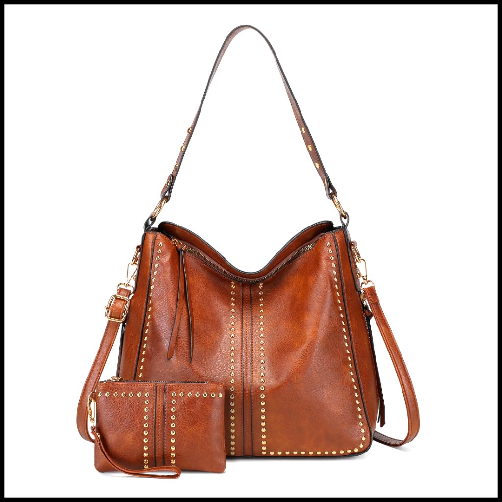 Medium Vegan Leather Tote Hobo Bag With Wallet Set, Adjustable Crossbody